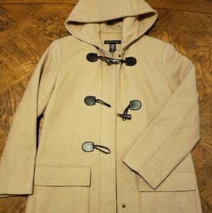 Womens Tan Hooded wool blend coat with toggles